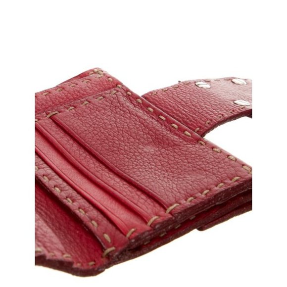 *FENDI Red Selleria Leather Logo Tonal Stitching - Picture 5 of 5